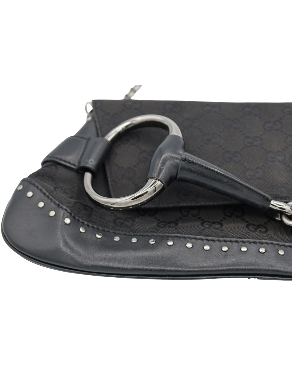 Gucci Vintage Black Monogram Canvas Studded Horsebit Bag