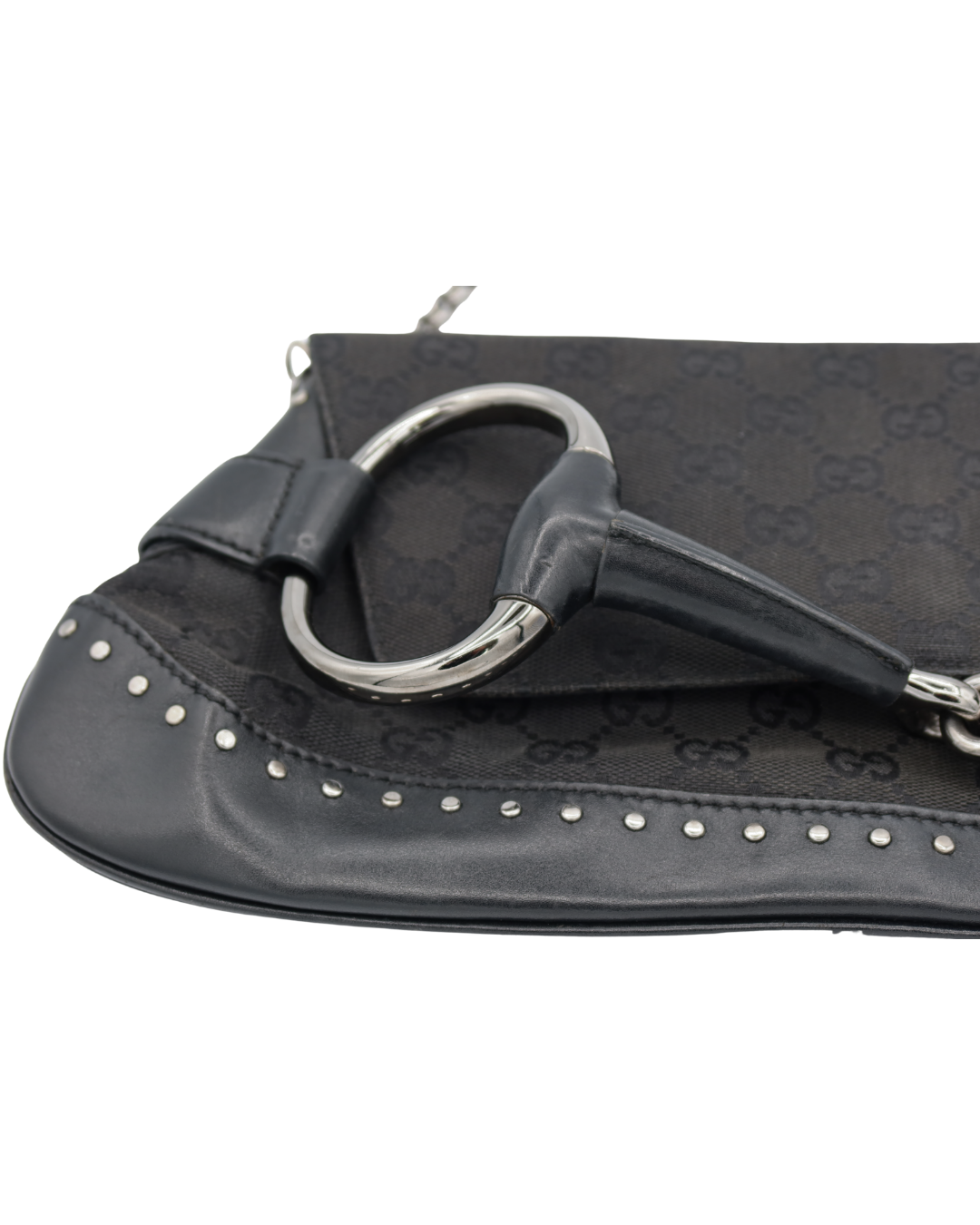 Gucci Vintage Black Monogram Canvas Studded Horsebit Bag