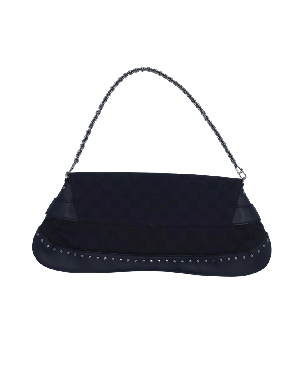 Gucci Vintage Black Monogram Canvas Studded Horsebit Bag