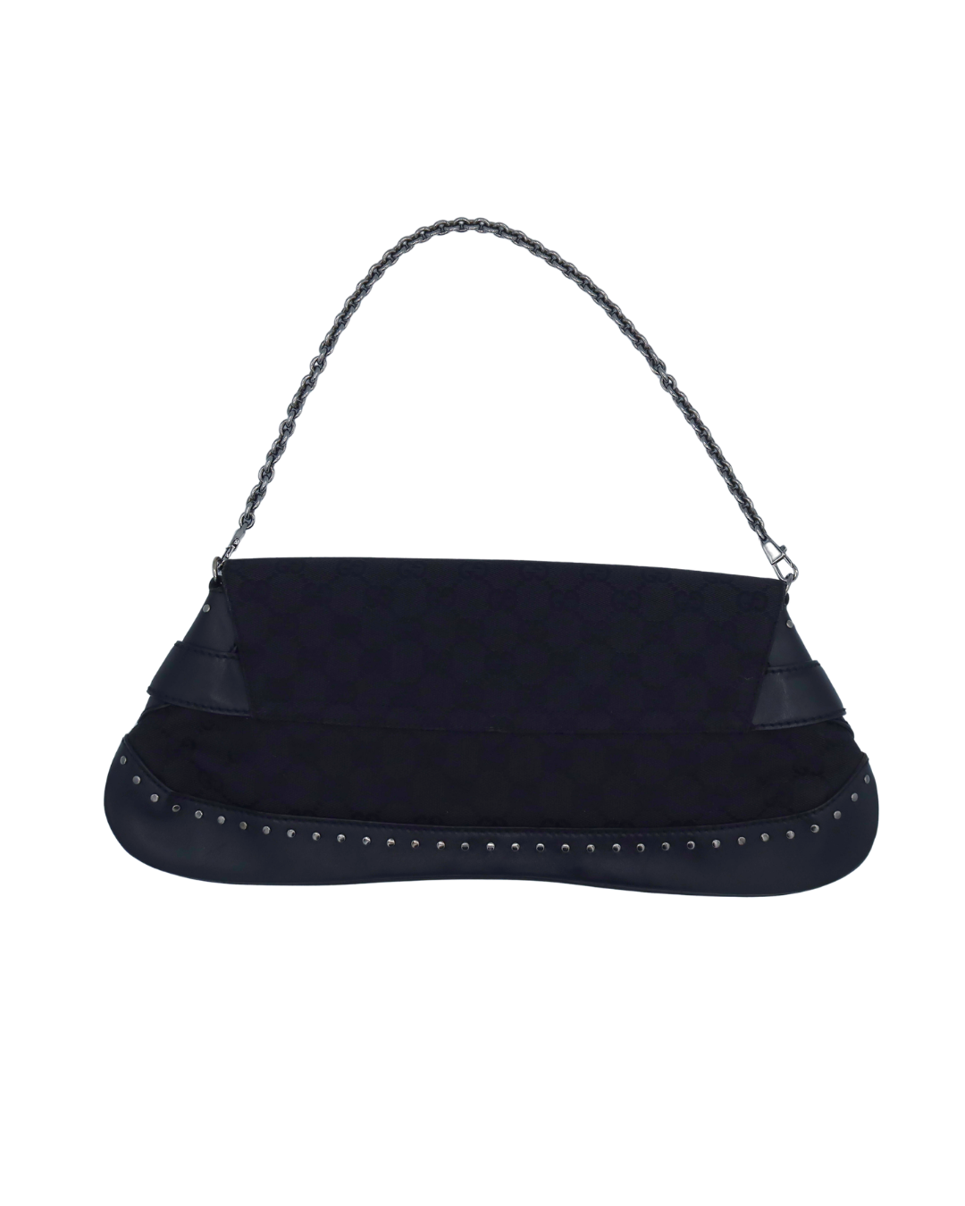 Gucci Vintage Black Monogram Canvas Studded Horsebit Bag