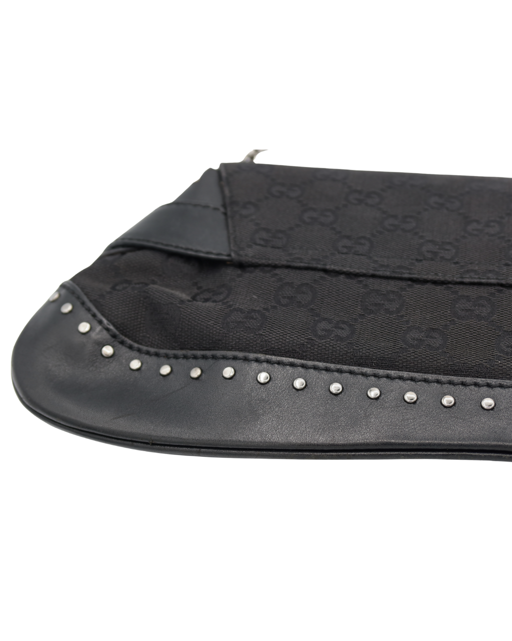 Gucci Vintage Black Monogram Canvas Studded Horsebit Bag