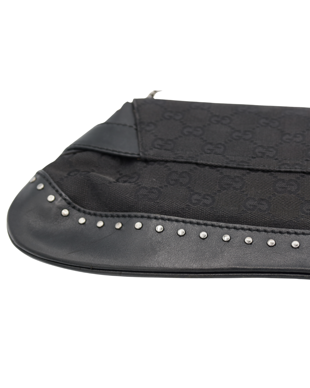 Gucci Vintage Black Monogram Canvas Studded Horsebit Bag