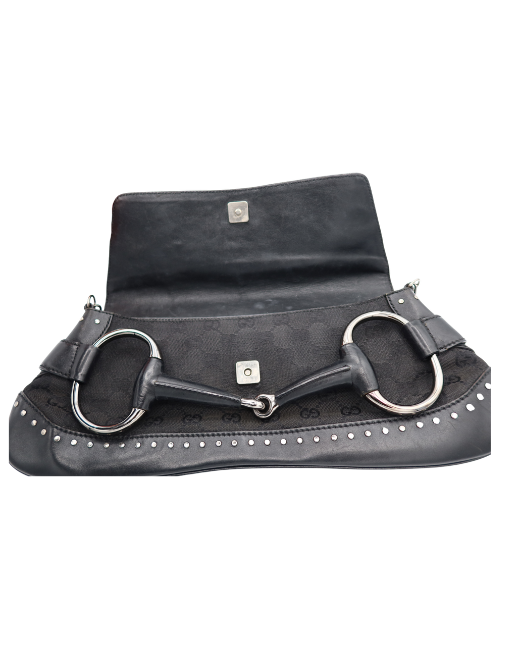 Gucci Vintage Black Monogram Canvas Studded Horsebit Bag