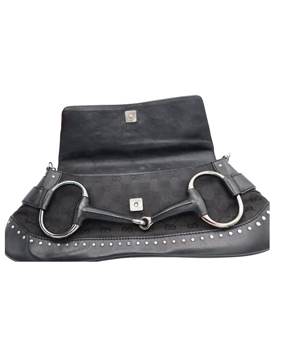 Gucci Vintage Black Monogram Canvas Studded Horsebit Bag
