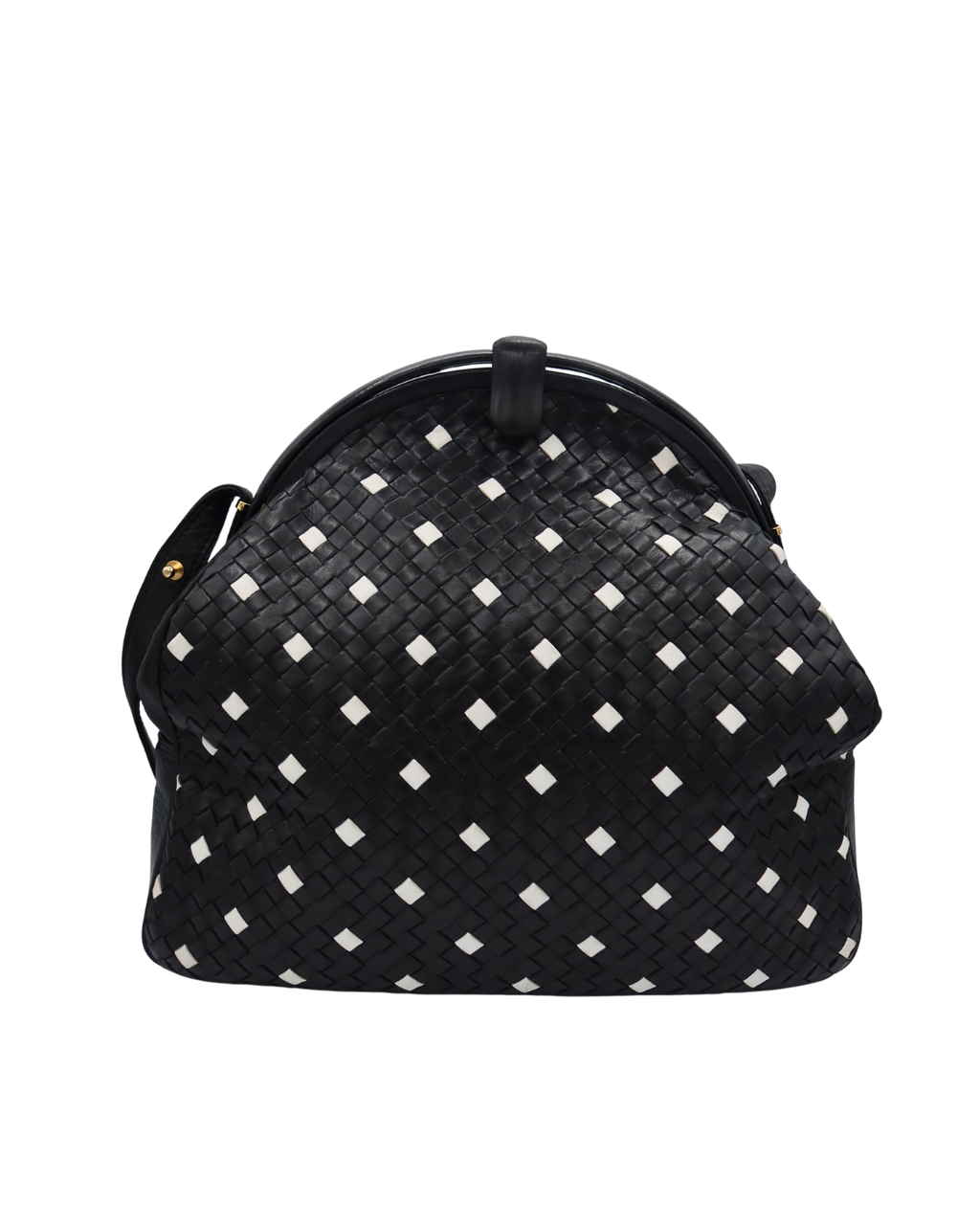 Bottega Veneta Vintage Black Intrecciato Leather Polka Dot Shoulder Bag