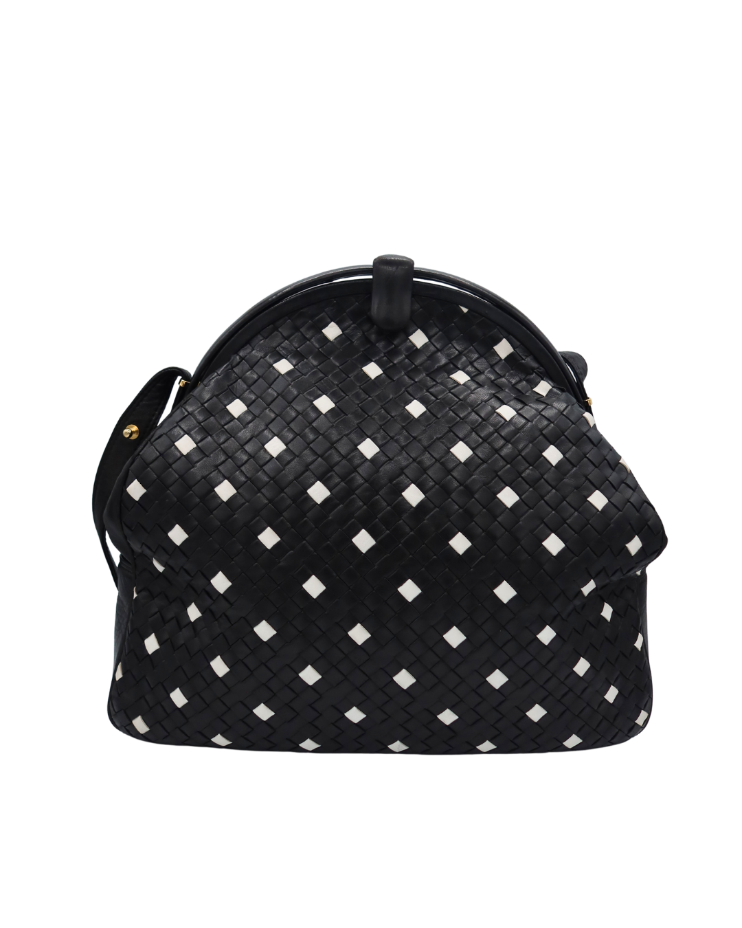 Bottega Veneta Vintage Black Intrecciato Leather Polka Dot Shoulder Bag