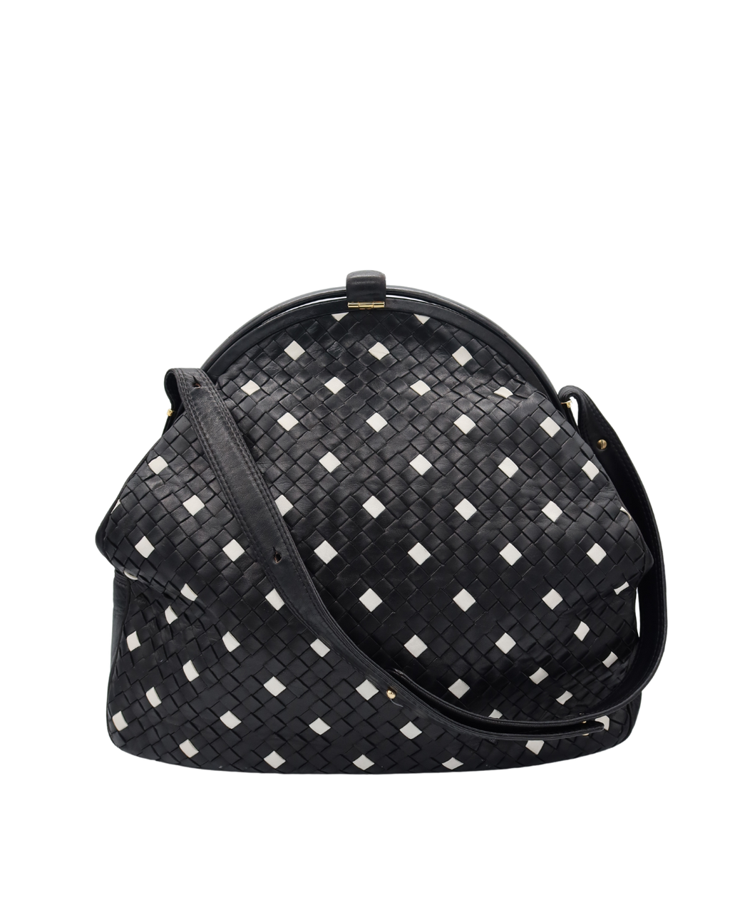 Bottega Veneta Vintage Black Intrecciato Leather Polka Dot Shoulder Bag