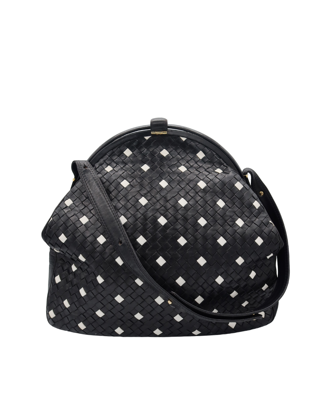 Bottega Veneta Vintage Black Intrecciato Leather Polka Dot Shoulder Bag