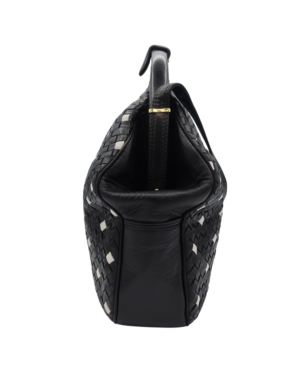 Bottega Veneta Vintage Black Intrecciato Leather Polka Dot Shoulder Bag