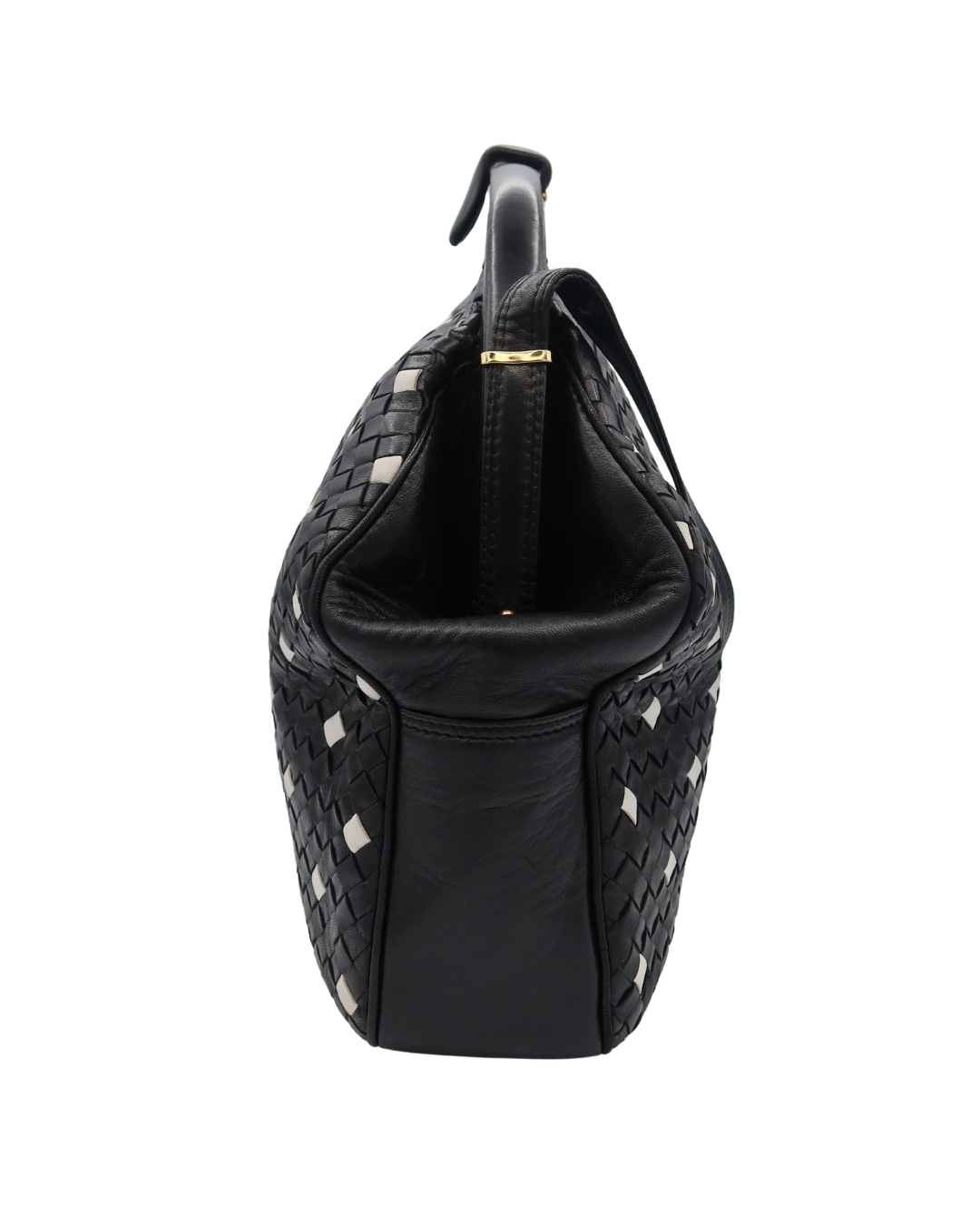 Bottega Veneta Vintage Black Intrecciato Leather Polka Dot Shoulder Bag