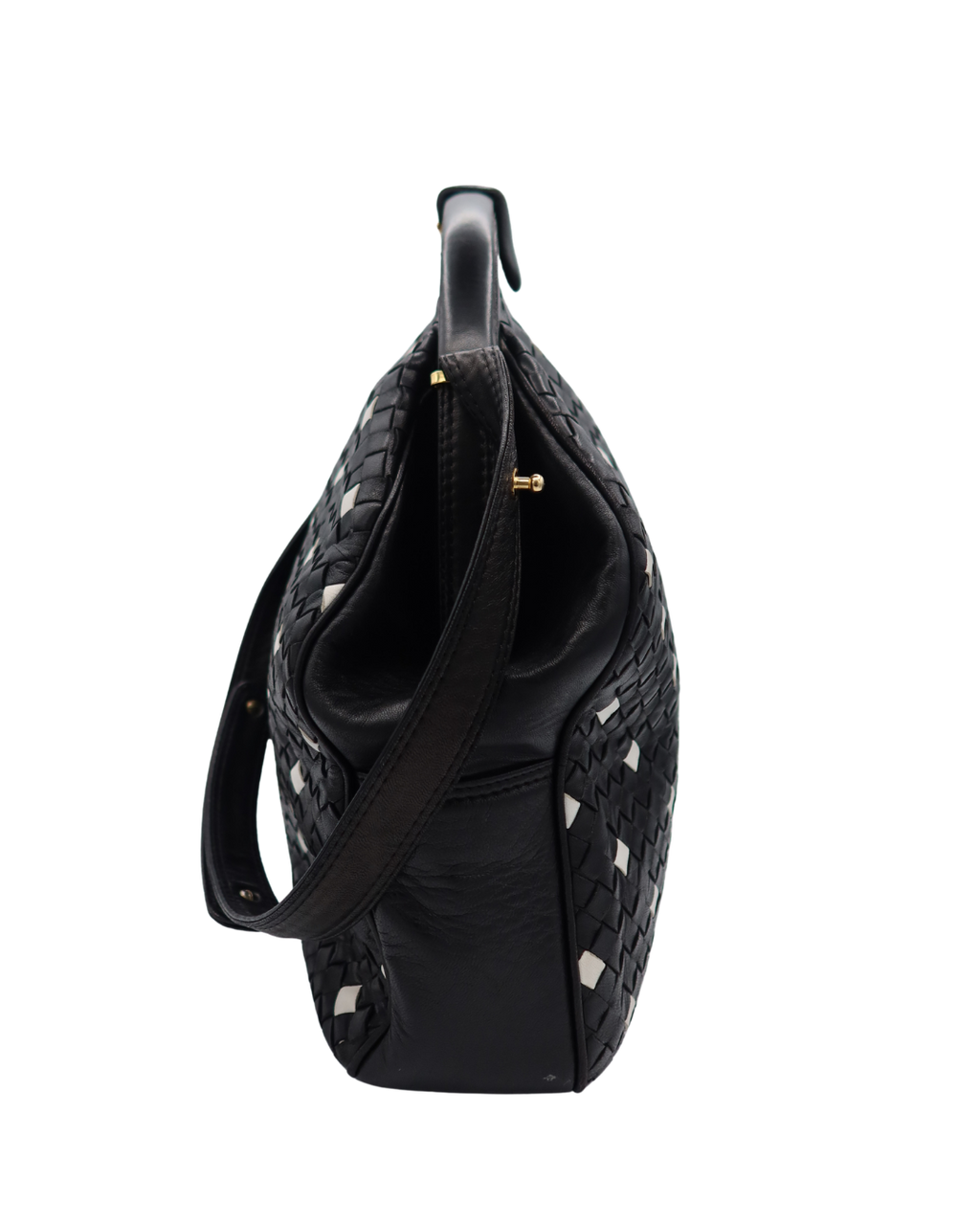 Bottega Veneta Vintage Black Intrecciato Leather Polka Dot Shoulder Bag