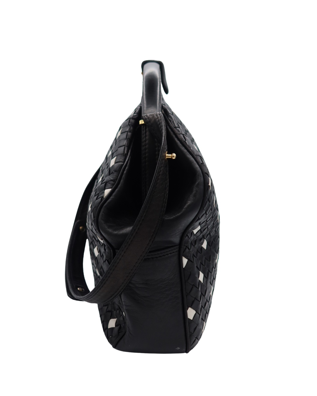 Bottega Veneta Vintage Black Intrecciato Leather Polka Dot Shoulder Bag