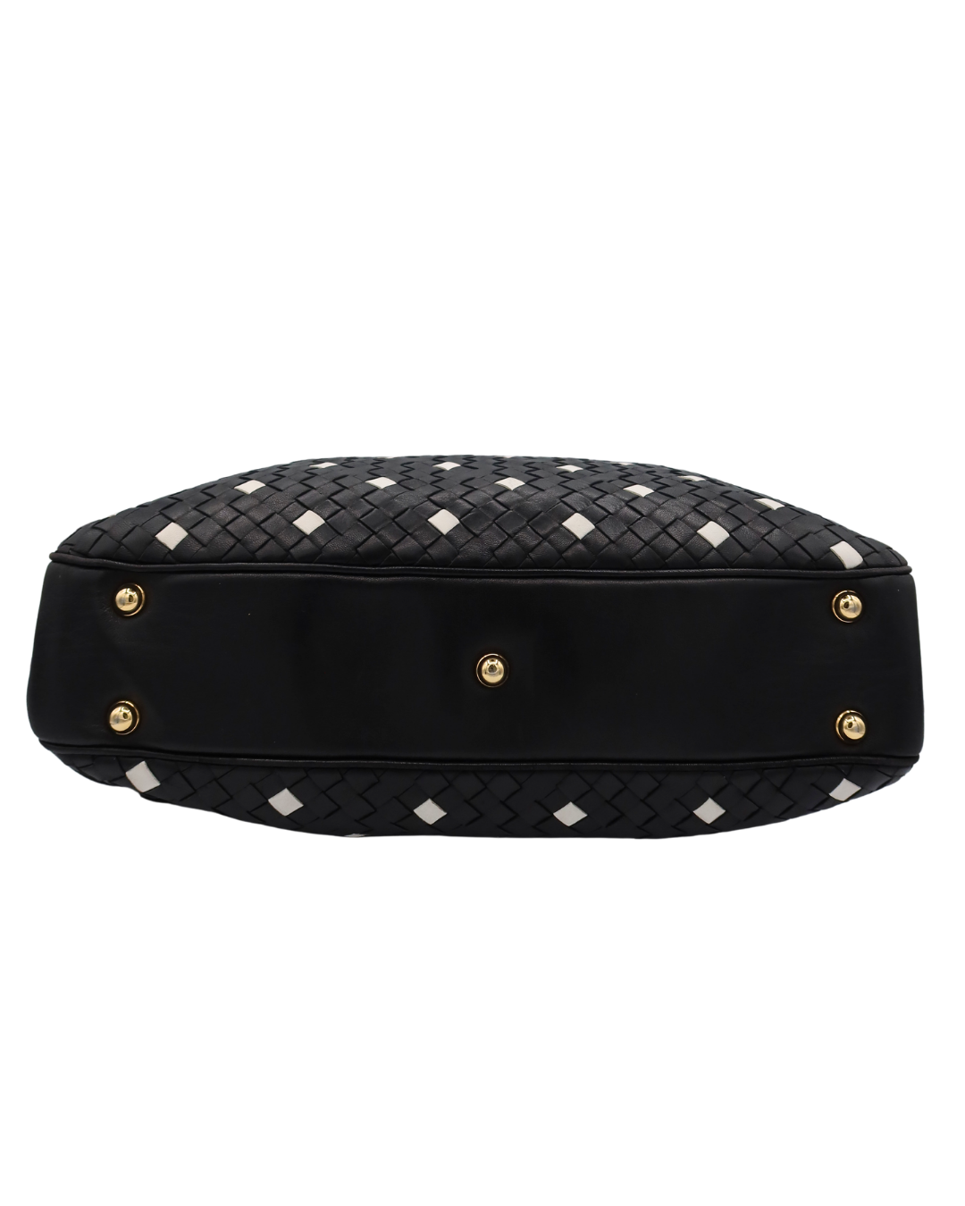 Bottega Veneta Vintage Black Intrecciato Leather Polka Dot Shoulder Bag