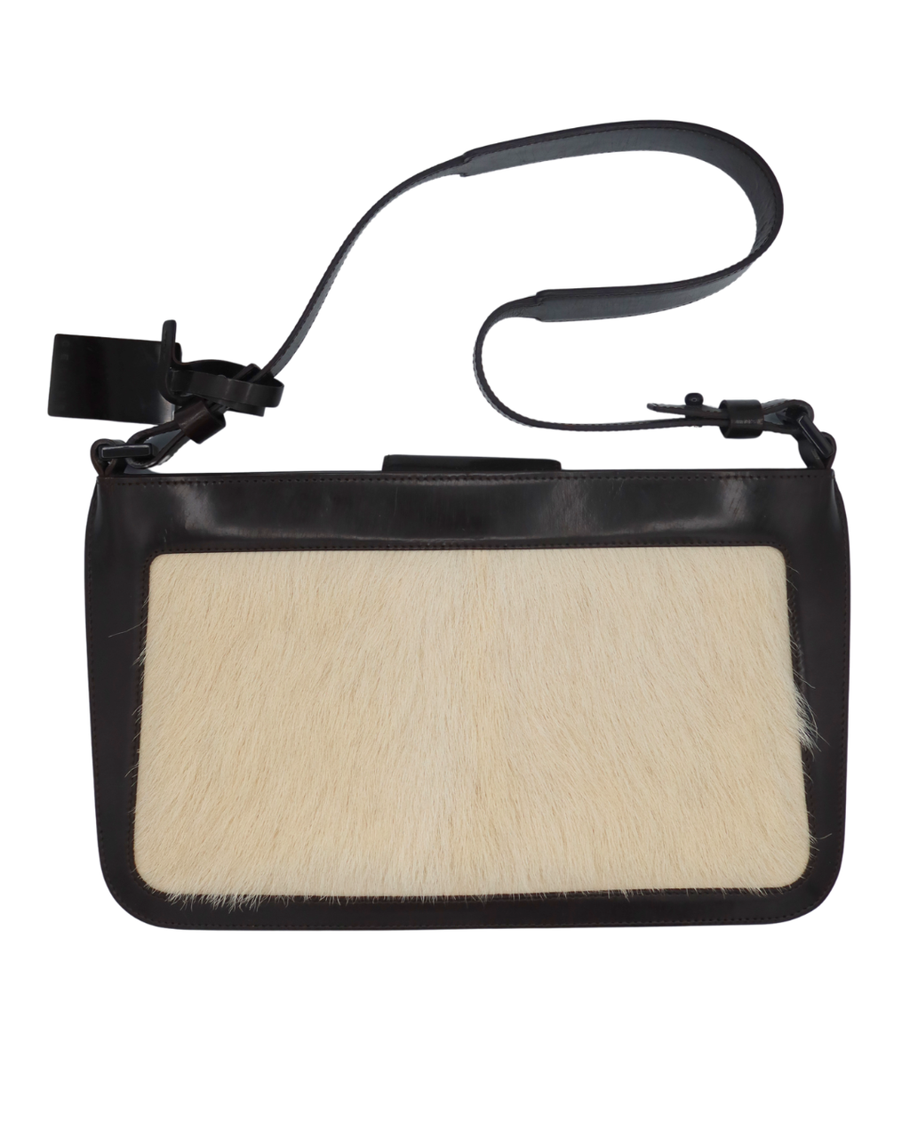 Celine Vintage Ivory Pony Hair and Brown Leather Shoulder Bag