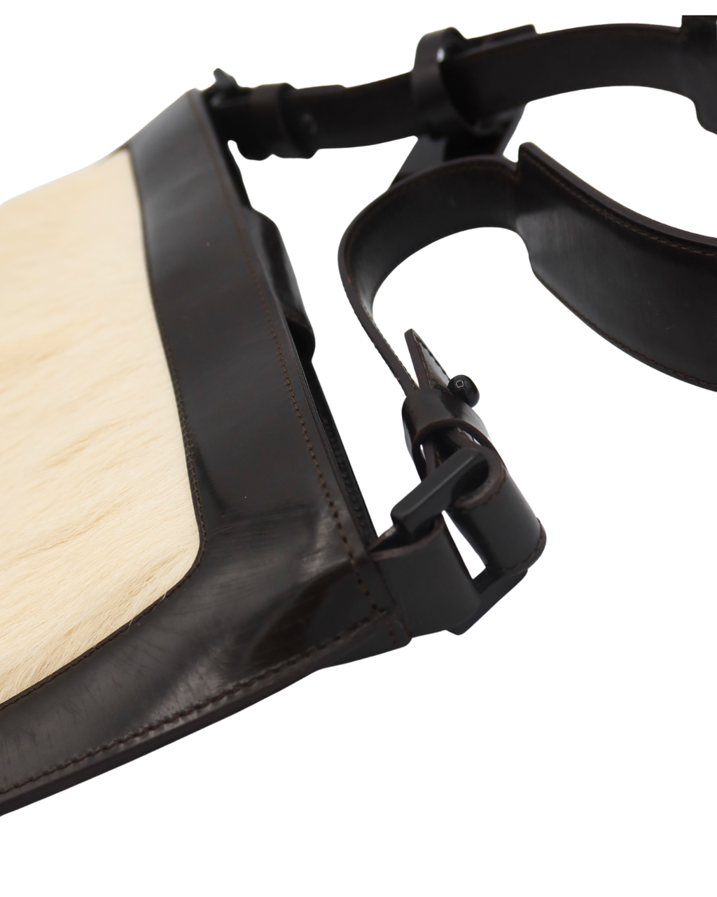 Celine Vintage Ivory Pony Hair and Brown Leather Shoulder Bag