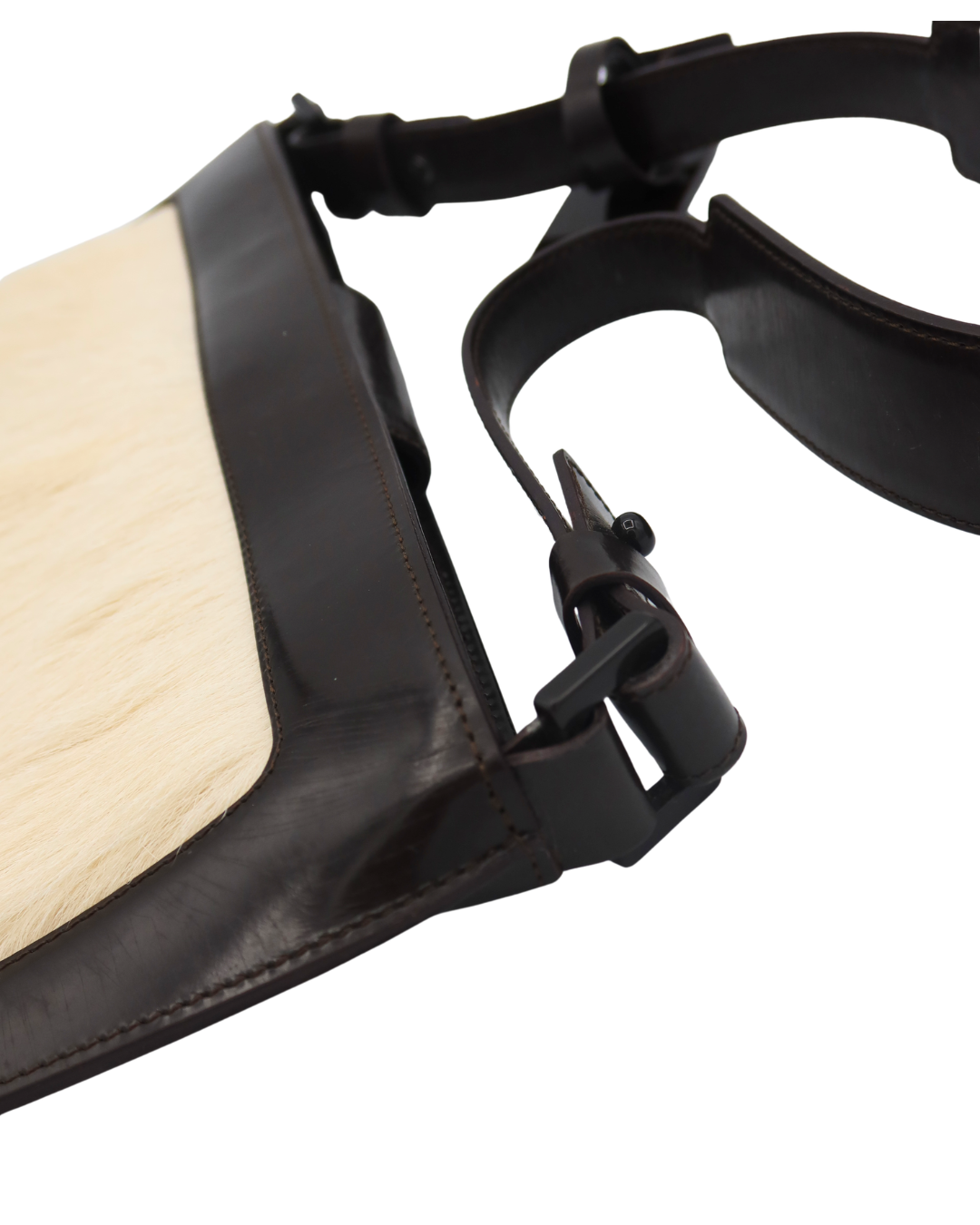 Celine Vintage Ivory Pony Hair and Brown Leather Shoulder Bag