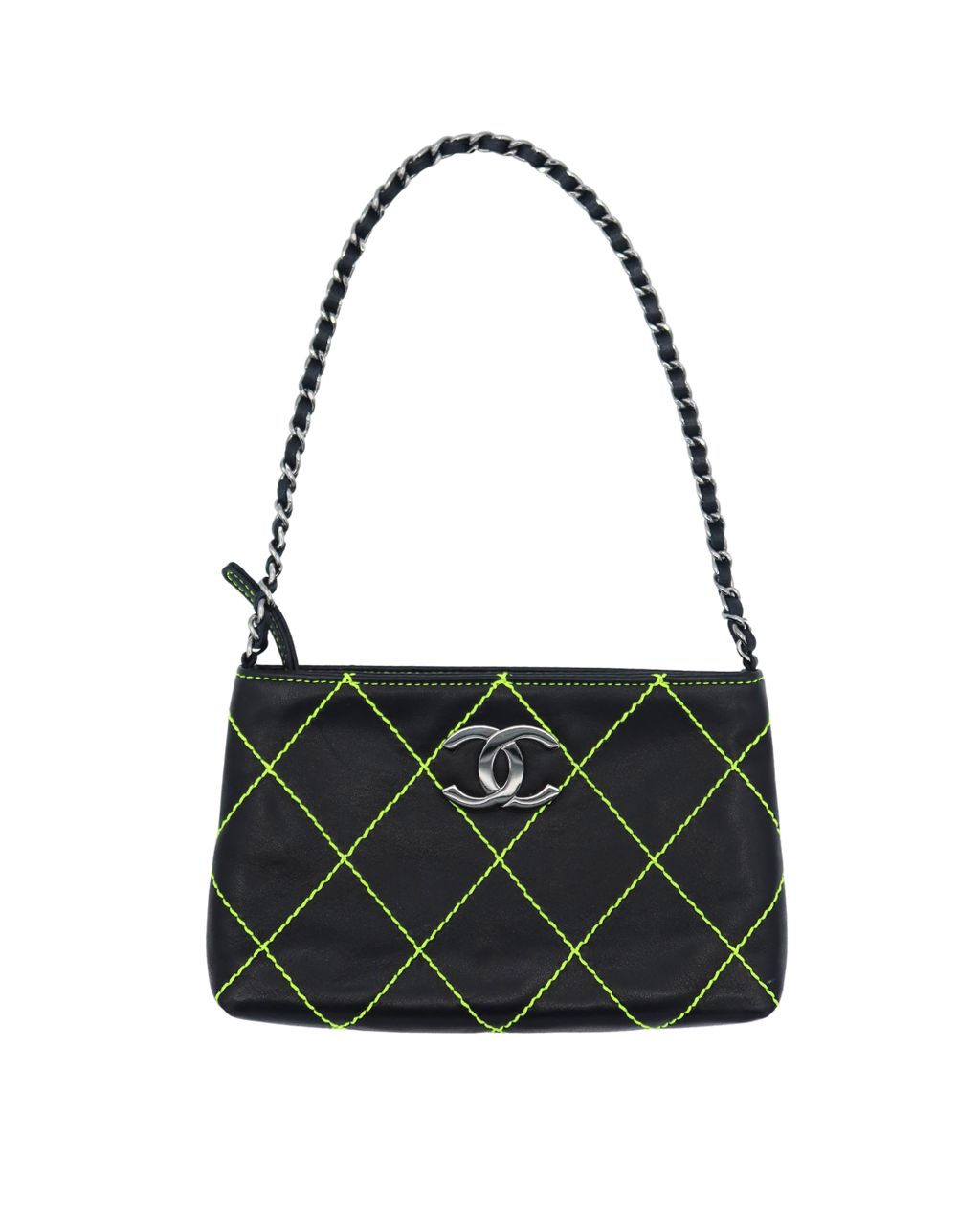Chanel Vintage Black Leather Green Wild Stitch Pochette Bag 2004–2005