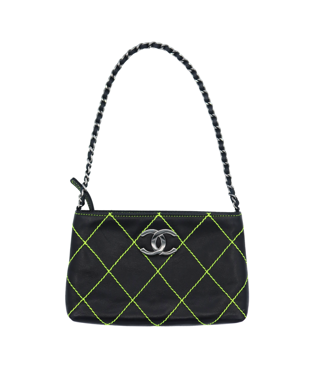 Chanel Vintage Black Leather Green Wild Stitch Pochette Bag 2004–2005