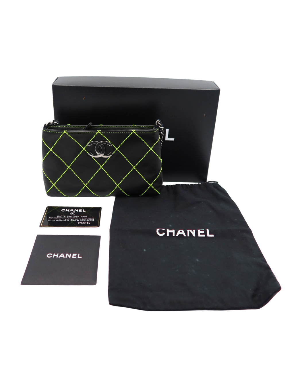 Chanel Vintage Black Leather Green Wild Stitch Pochette Bag 2004–2005