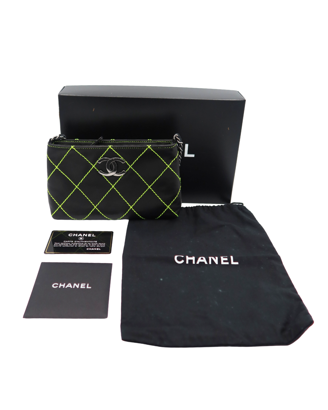 Chanel Vintage Black Leather Green Wild Stitch Pochette Bag 2004–2005