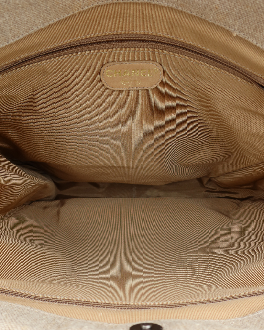 Chanel Vintage CC Canvas Linen Tortoise Handle Tote Bag 1996-1997