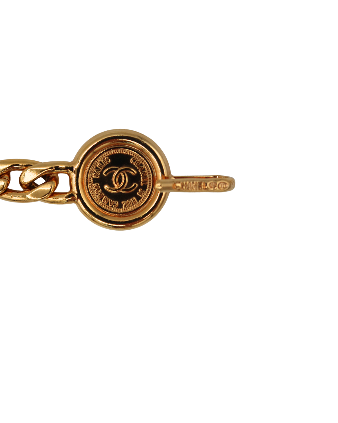 Chanel Authentic Vintage Gold Chain Belt with Double Rue Cambon Medallion Pendants 1994