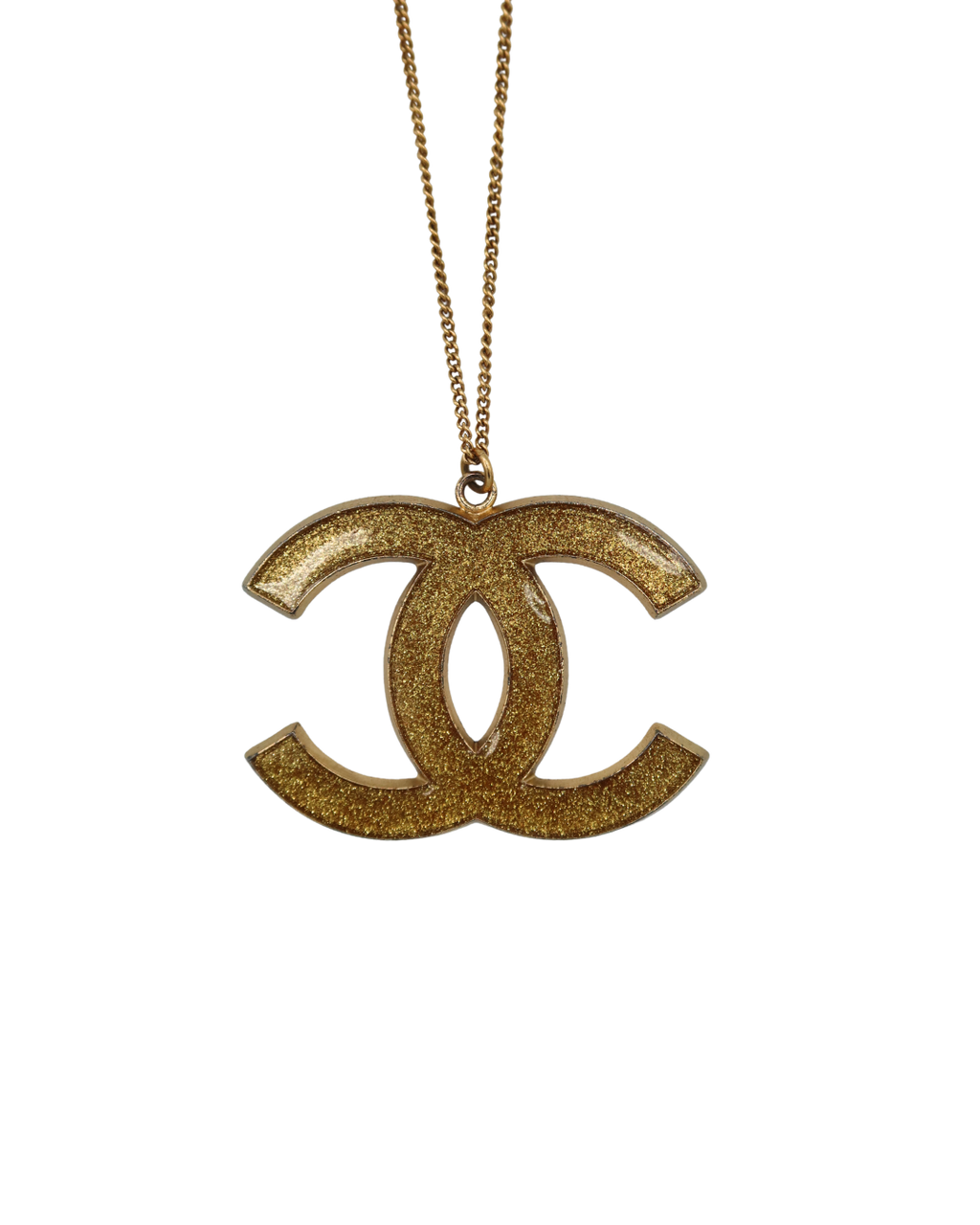 Chanel Vintage Gold Big Sparkle CC Pendant Logo Necklace 2003