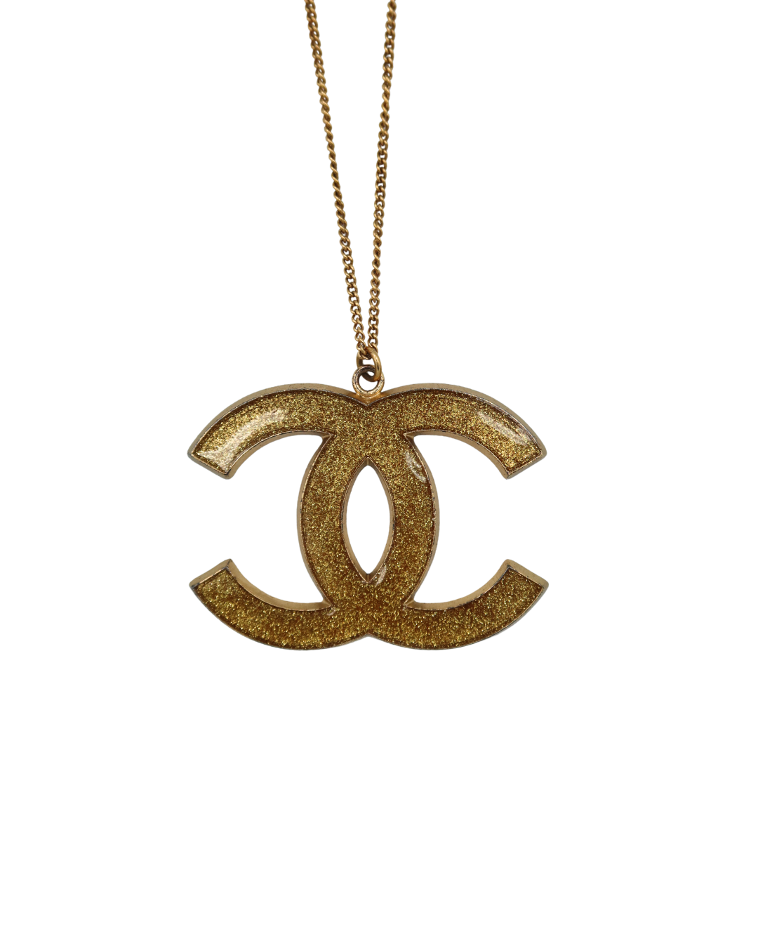 Chanel Vintage Gold Big Sparkle CC Pendant Logo Necklace 2003