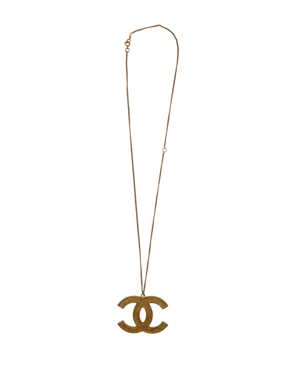 Chanel Vintage Gold Big Sparkle CC Pendant Logo Necklace 2003