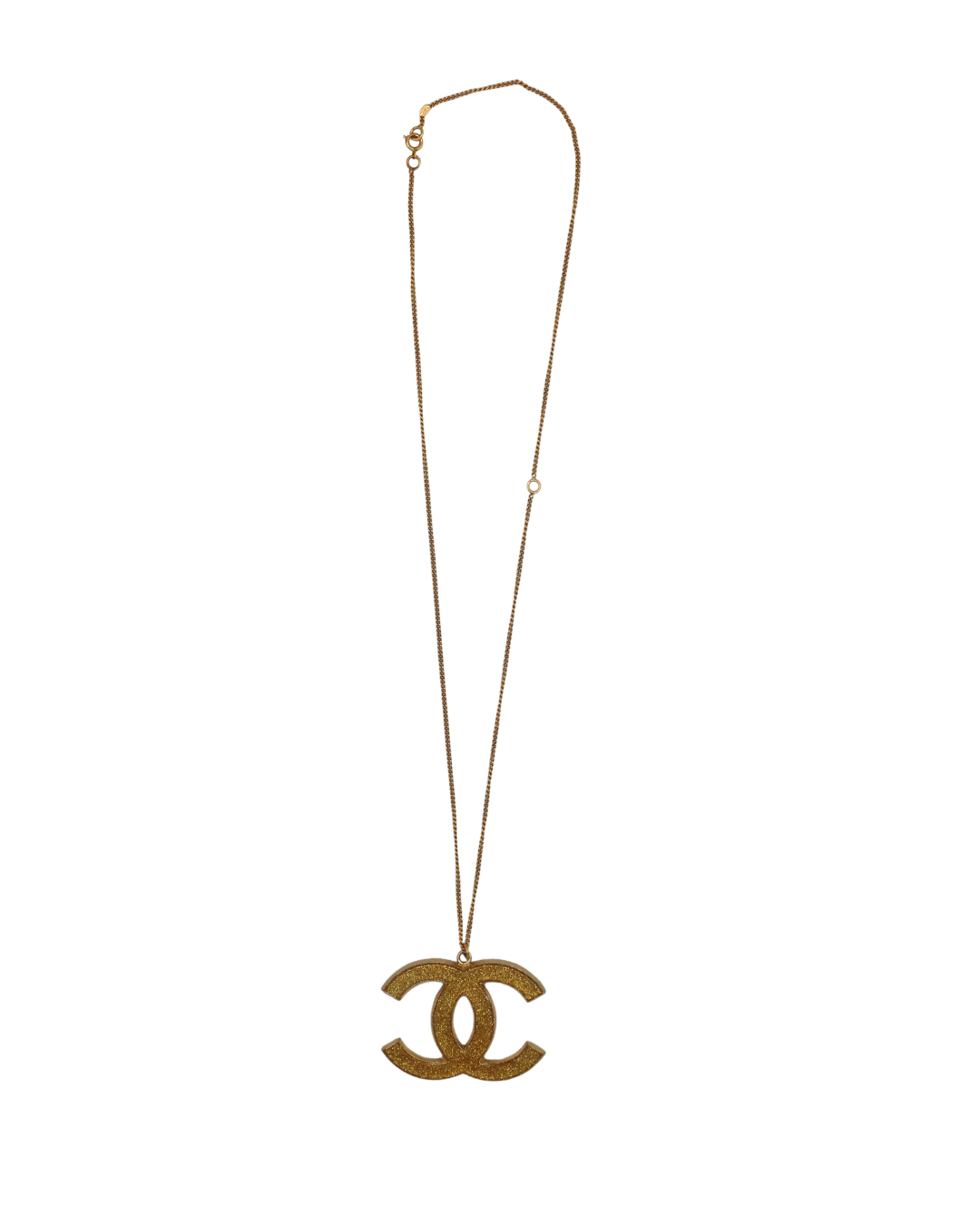 Chanel Vintage Gold Big Sparkle CC Pendant Logo Necklace 2003