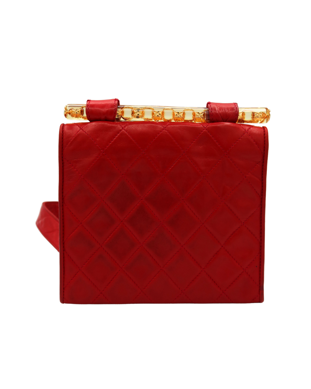 Chanel RARE Vintage Red Lambskin Clear Bijoux Chain Shoulder Bag 1989-1991