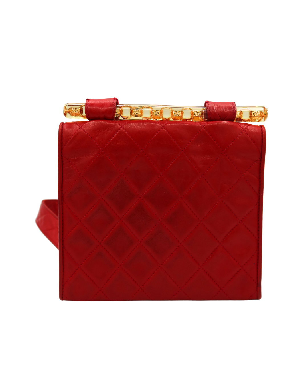 Chanel RARE Vintage Red Lambskin Clear Bijoux Chain Shoulder Bag 1989-1991