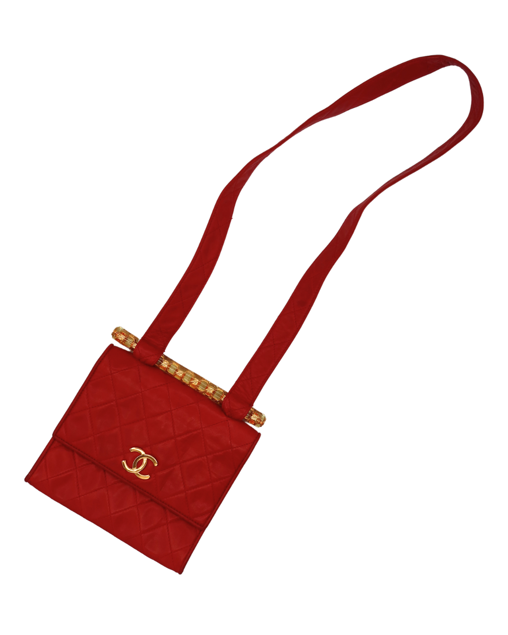 Chanel RARE Vintage Red Lambskin Clear Bijoux Chain Shoulder Bag 1989-1991