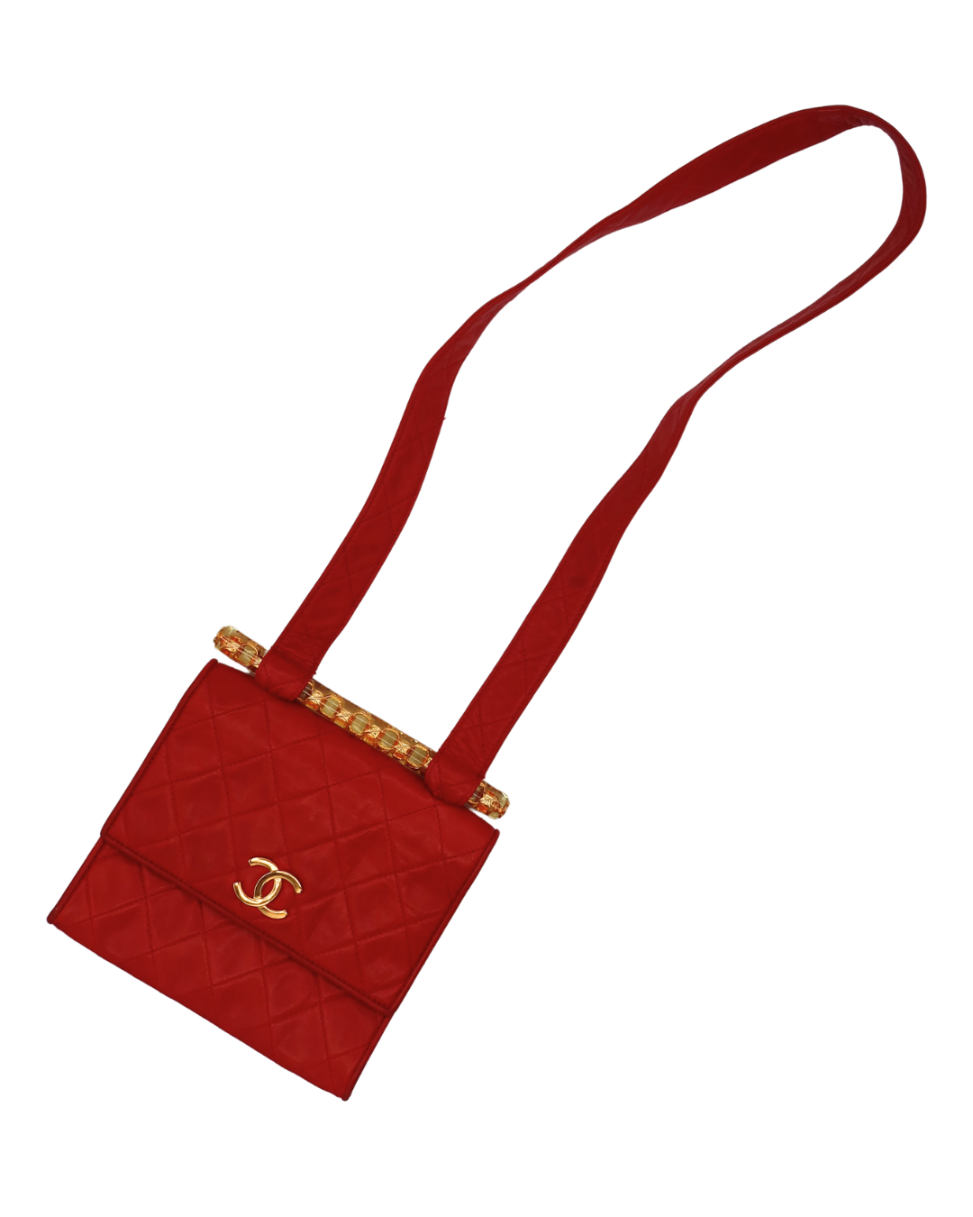 Chanel RARE Vintage Red Lambskin Clear Bijoux Chain Shoulder Bag 1989-1991