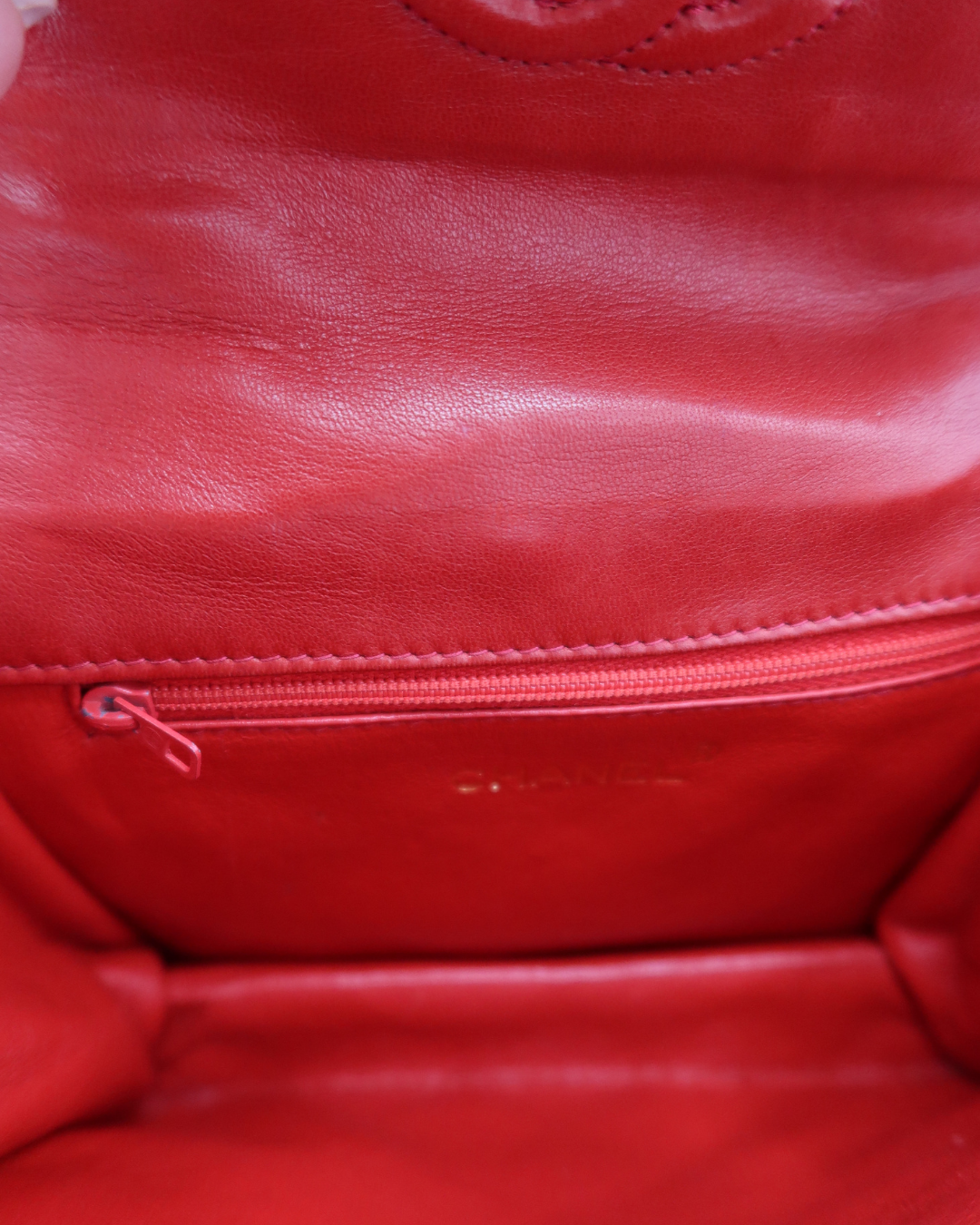 Chanel RARE Vintage Red Lambskin Clear Bijoux Chain Shoulder Bag 1989-1991