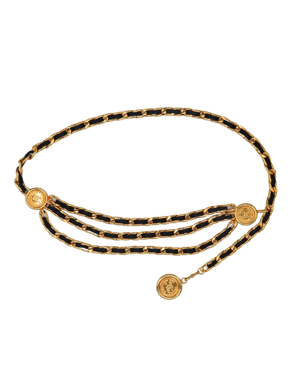 Chanel Vintage Triple Leather and Gold Chain Waist Belt 1995
