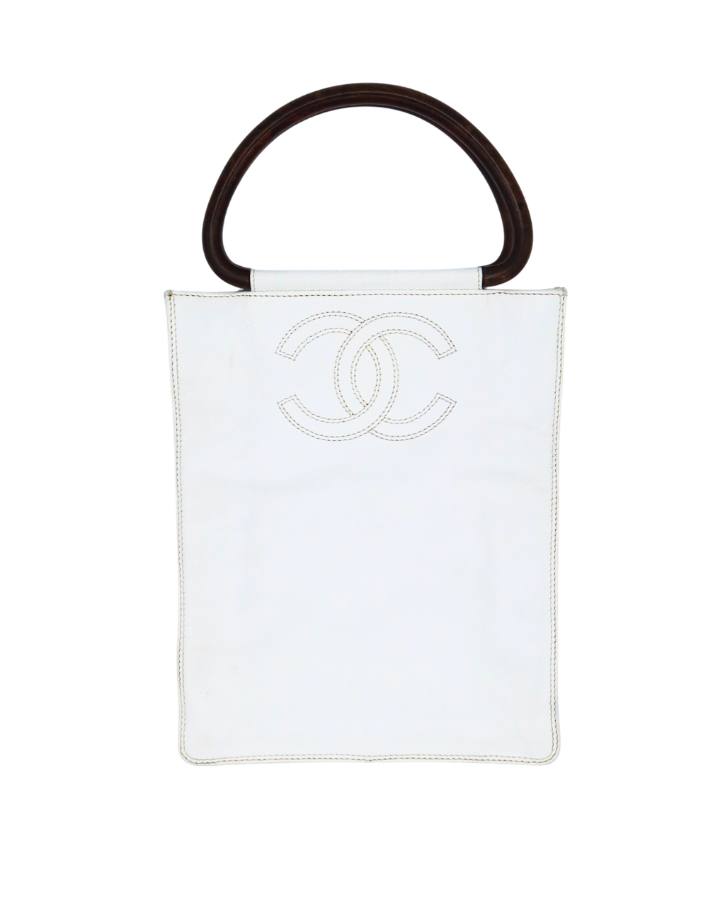 Chanel Vintage White Caviar Leather Mini Top Handle Bag with Wood Handle 1997-1999