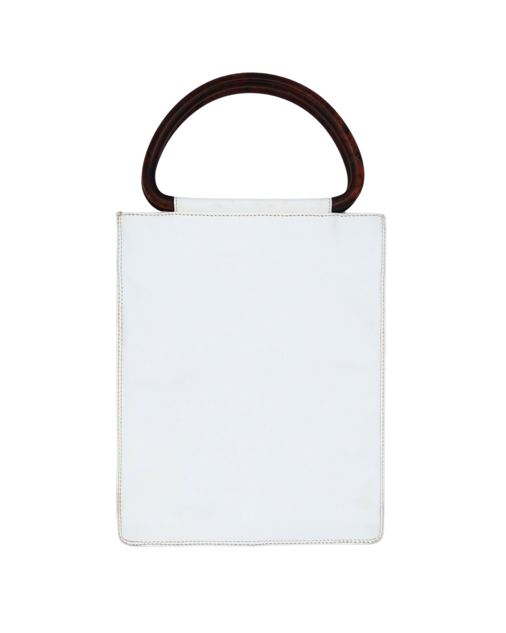 Chanel Vintage White Caviar Leather Mini Top Handle Bag with Wood Handle 1997-1999