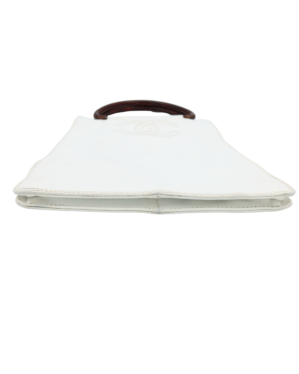 Chanel Vintage White Caviar Leather Mini Top Handle Bag with Wood Handle 1997-1999
