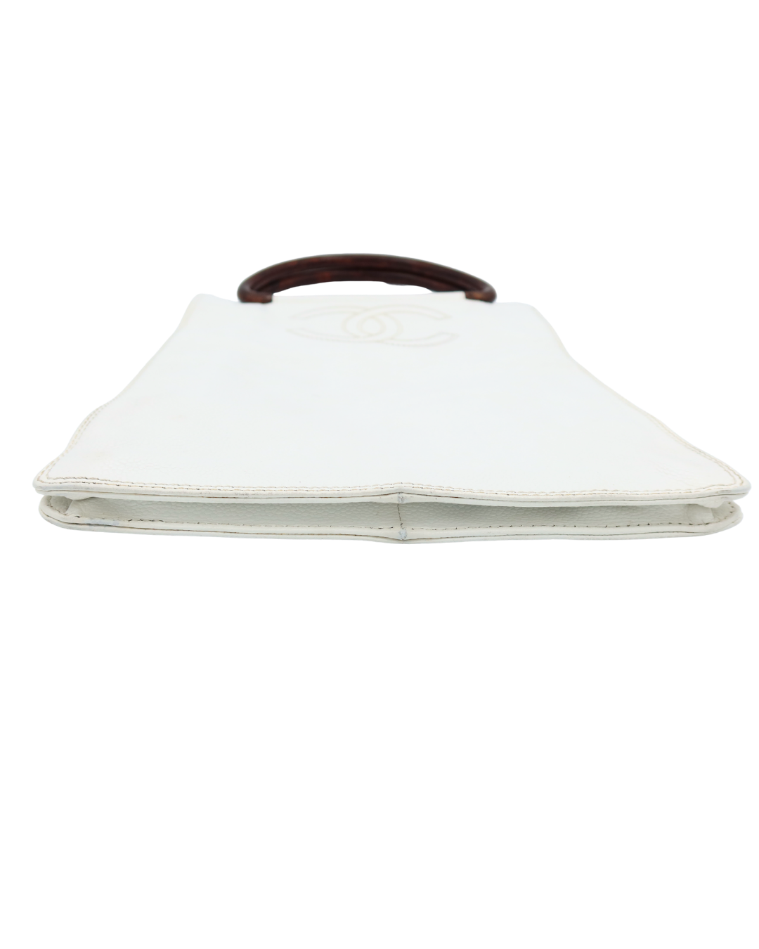 Chanel Vintage White Caviar Leather Mini Top Handle Bag with Wood Handle 1997-1999