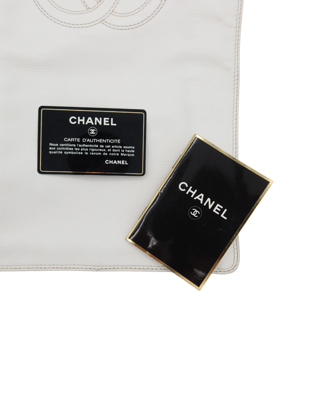 Chanel Vintage White Caviar Leather Mini Top Handle Bag with Wood Handle 1997-1999