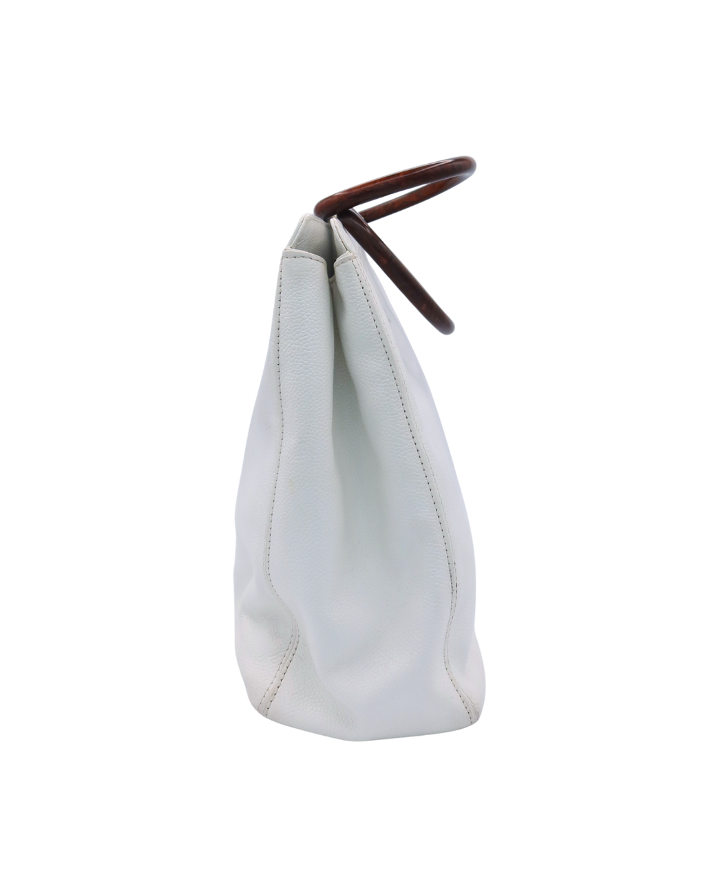 Chanel Vintage White Caviar Leather Handbag with Wood Handles 1997-1999