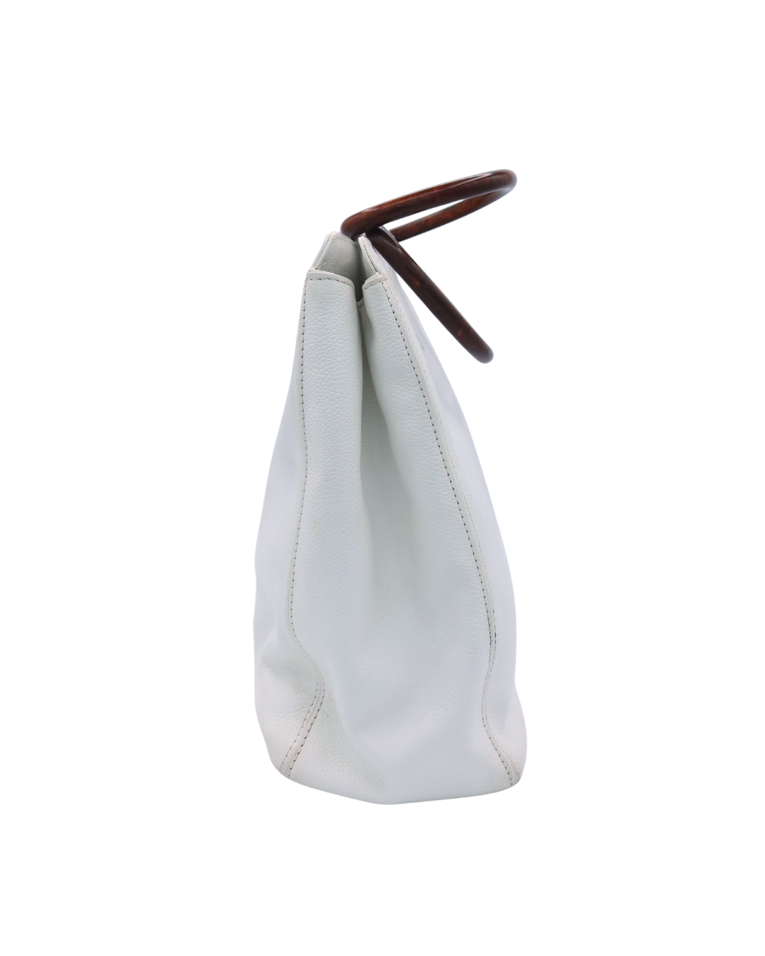Chanel Vintage White Caviar Leather Handbag with Wood Handles 1997-1999