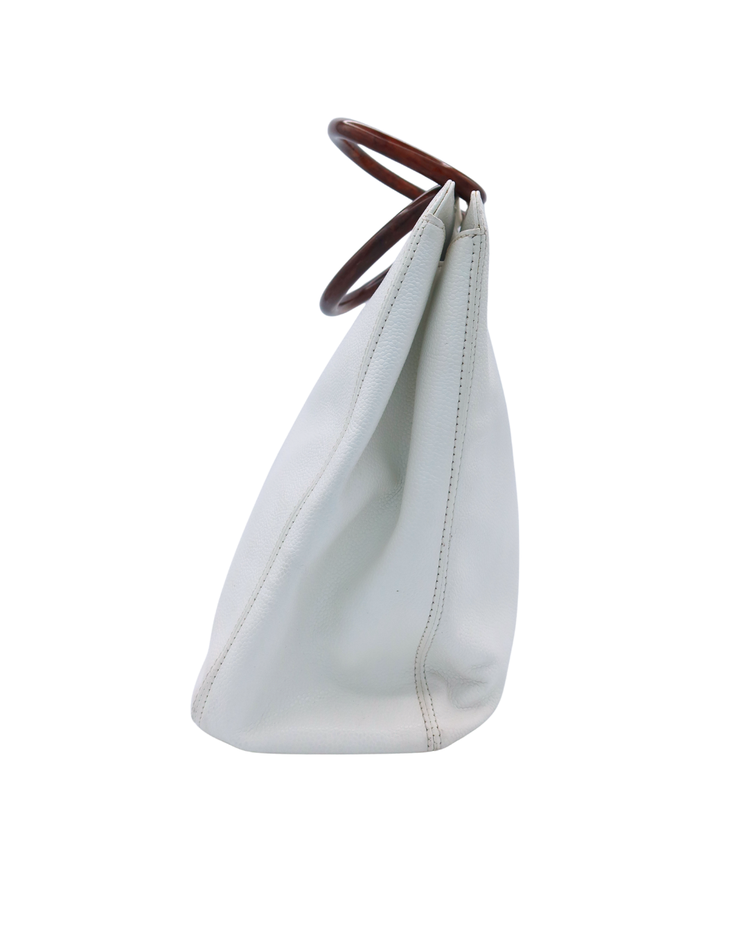 Chanel Vintage White Caviar Leather Handbag with Wood Handles 1997-1999