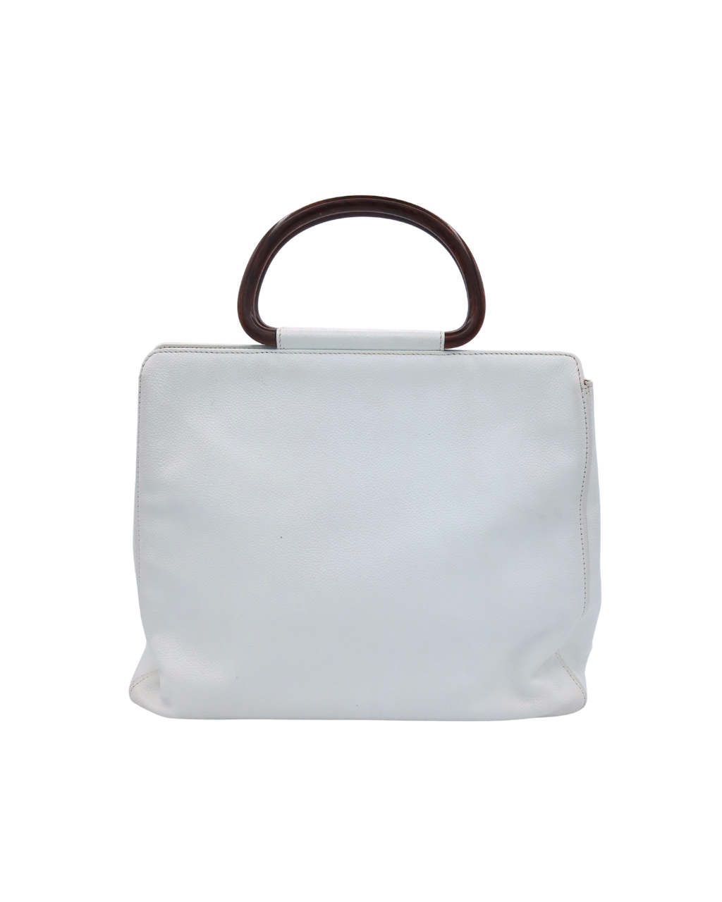 Chanel Vintage White Caviar Leather Handbag with Wood Handles 1997-1999