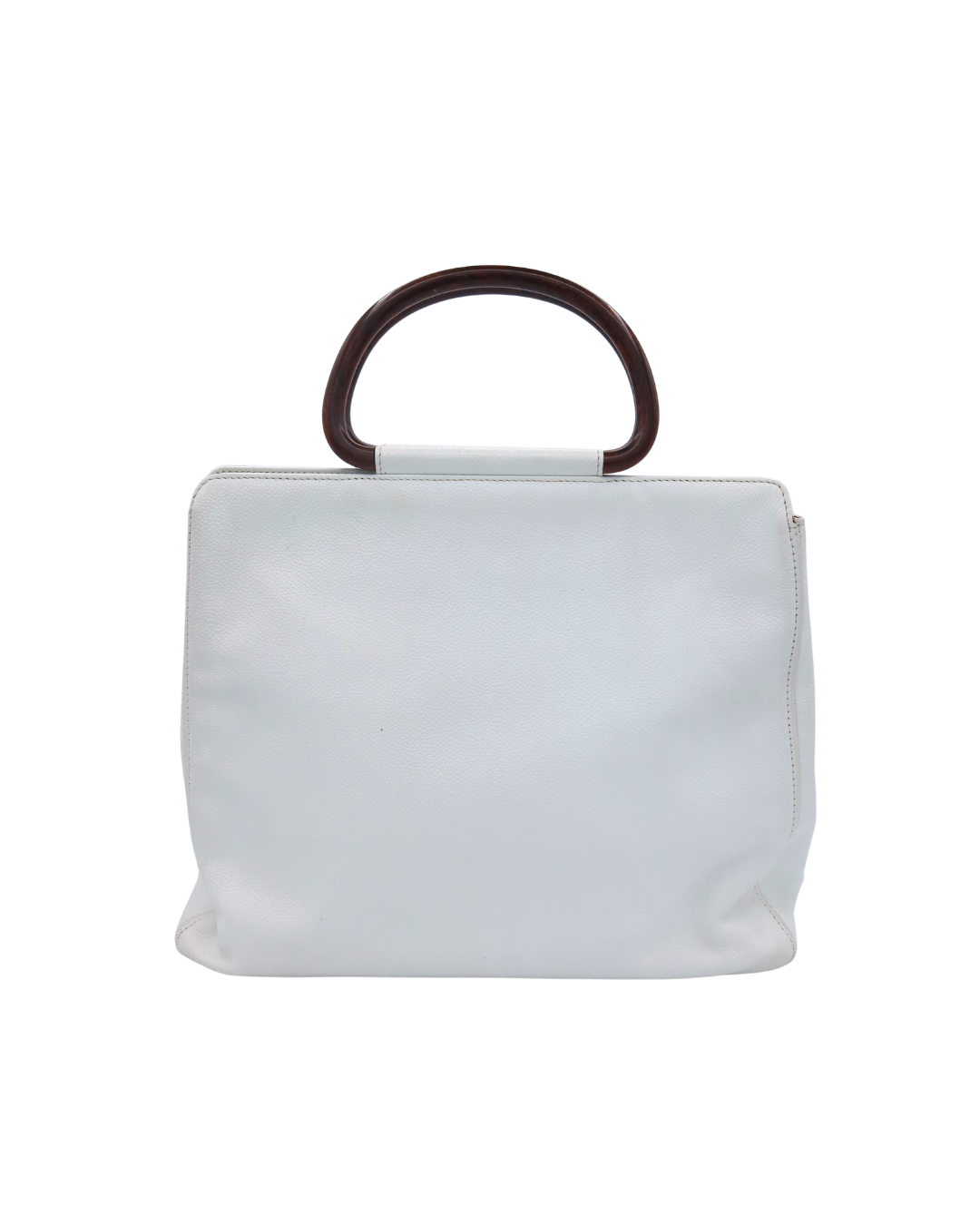 Chanel Vintage White Caviar Leather Handbag with Wood Handles 1997-1999