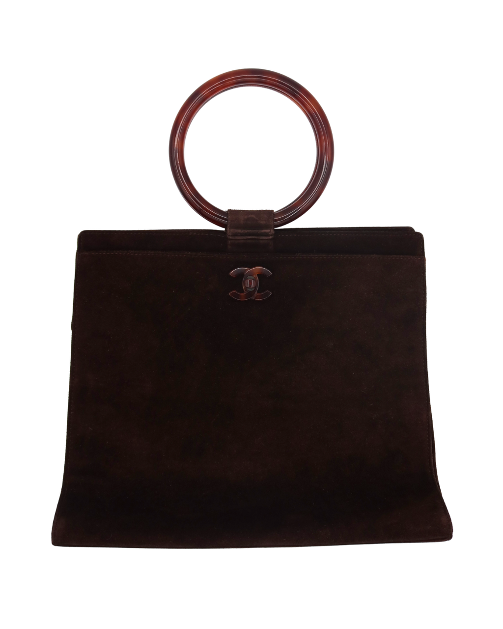 Chanel Rare Vintage Brown Suede Tortoise Top Handle Bag 1997-1999