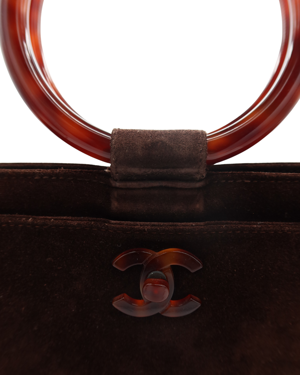 Chanel Rare Vintage Brown Suede Tortoise Top Handle Bag 1997-1999