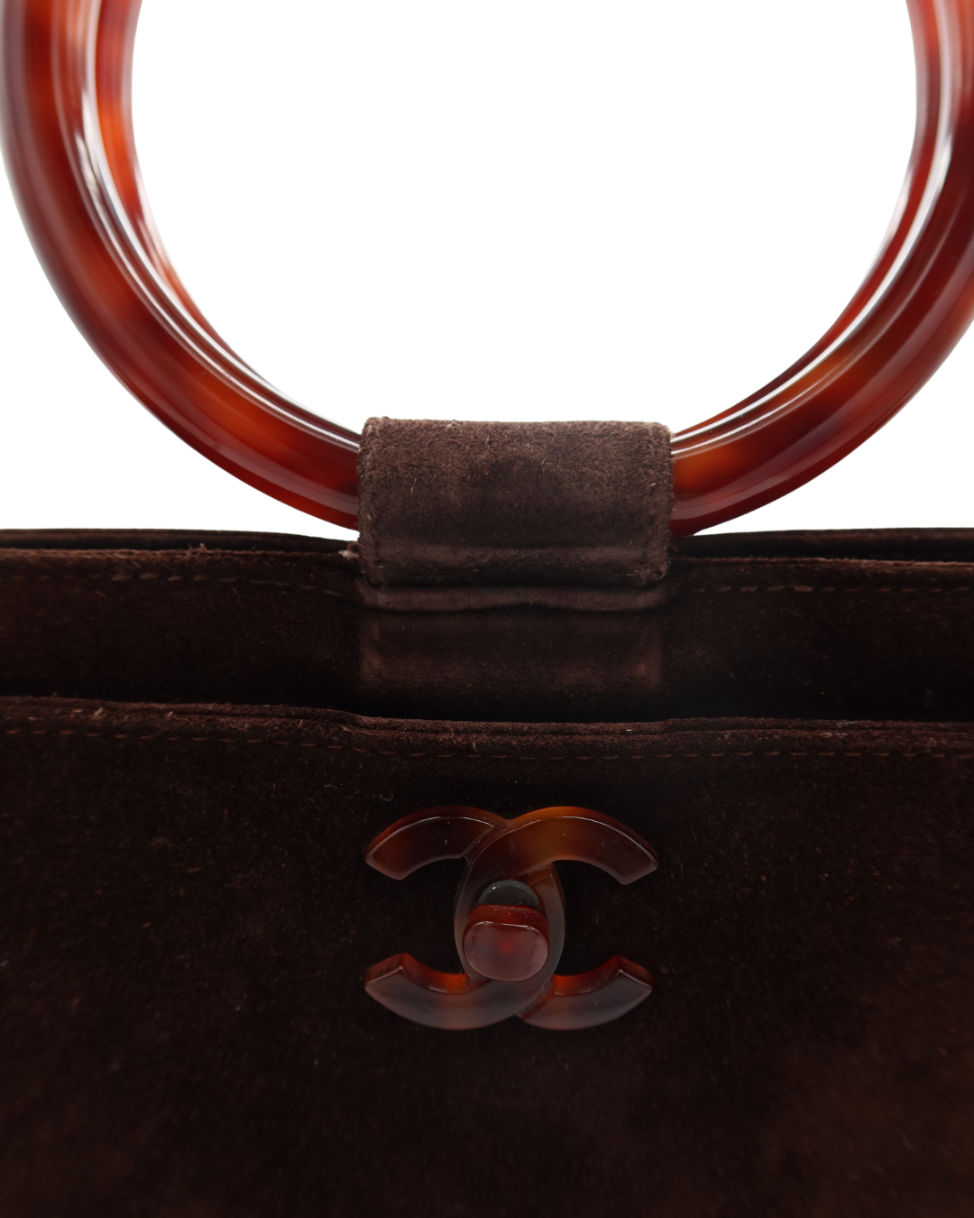 Chanel Rare Vintage Brown Suede Tortoise Top Handle Bag 1997-1999