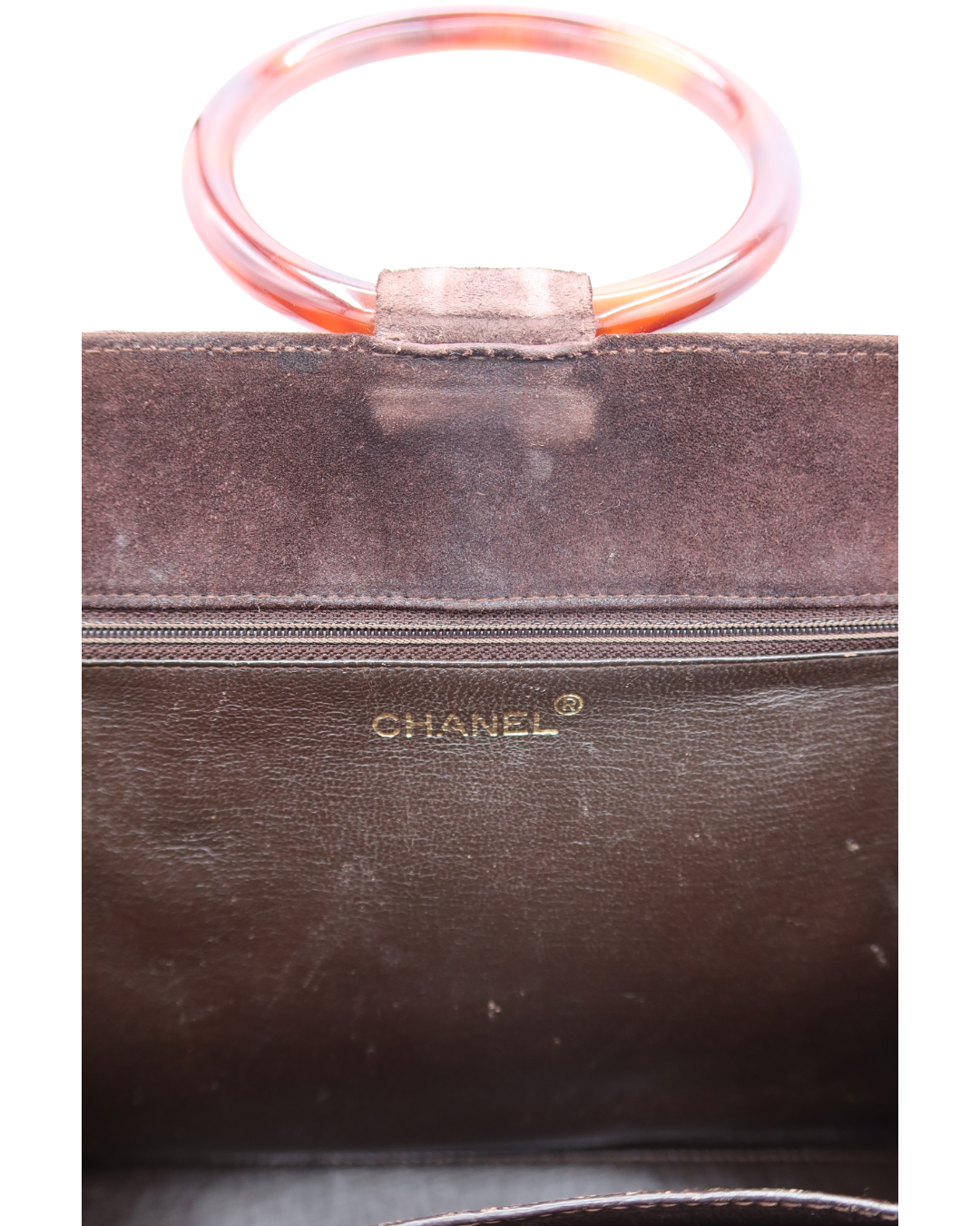 Chanel Rare Vintage Brown Suede Tortoise Top Handle Bag 1997-1999